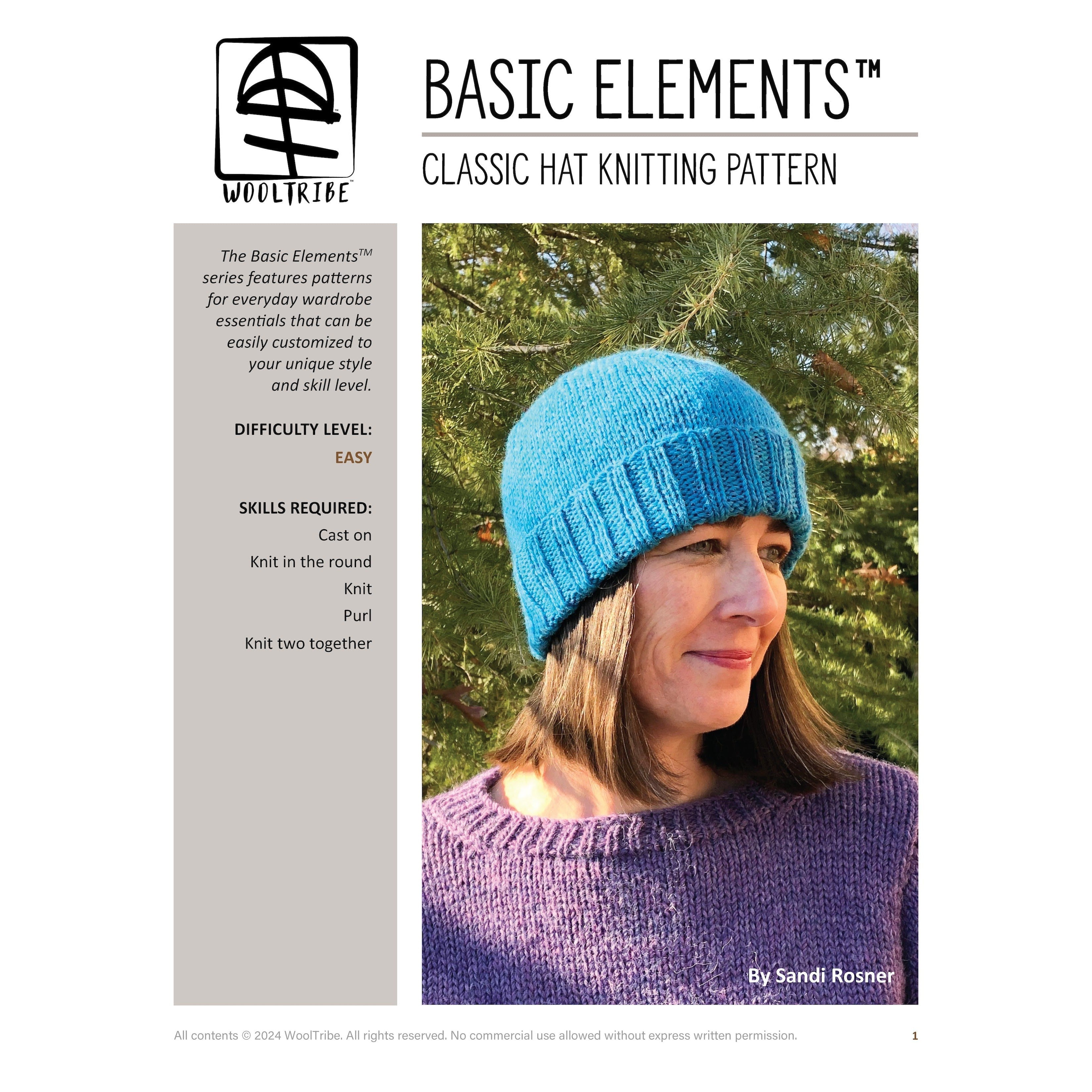 Patterns-Basic Elements™ Classic Hat Knitting Pattern-WOOLTRIBE