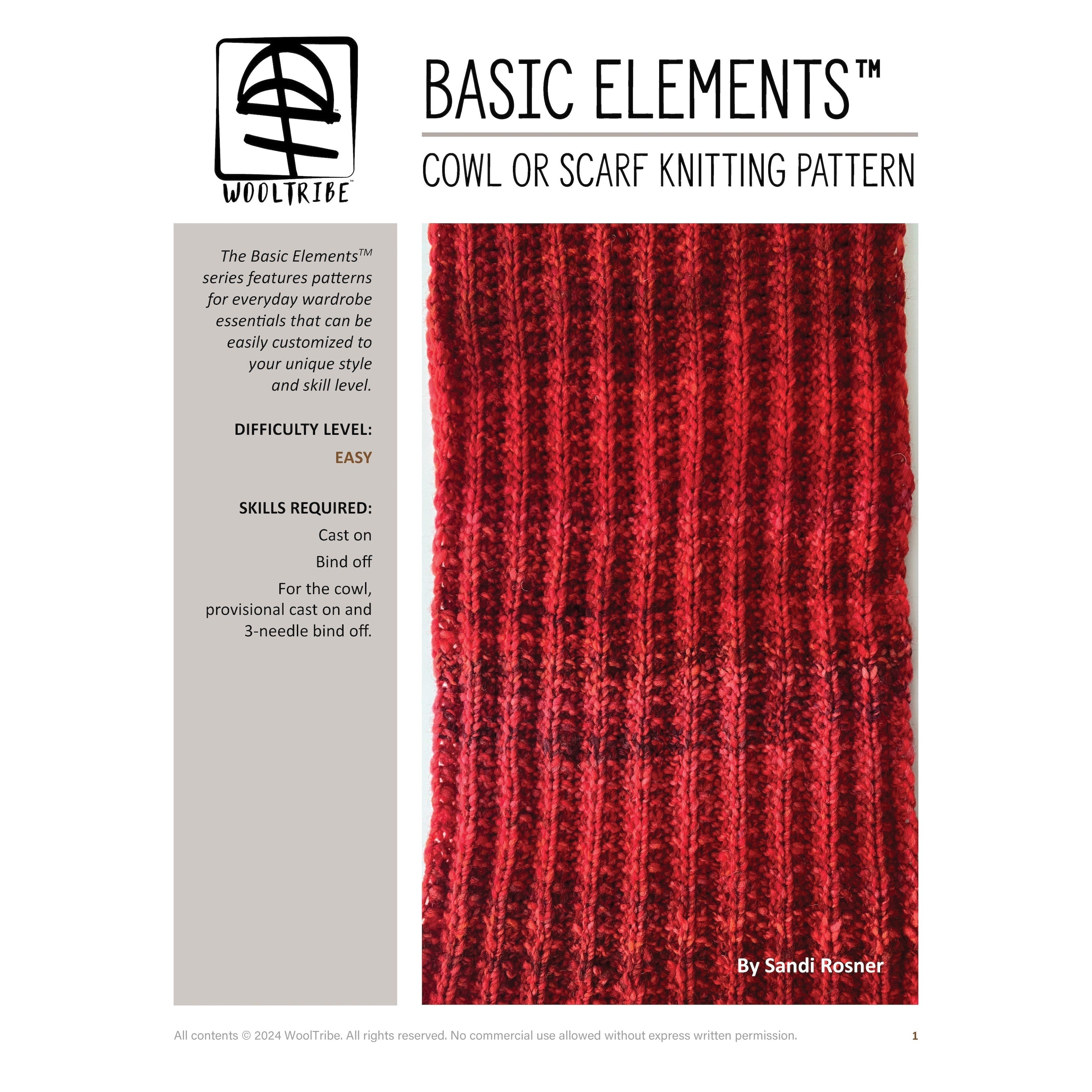 Patterns-Basic Elements™ Scarf or Cowl Knitting Pattern-WOOLTRIBE