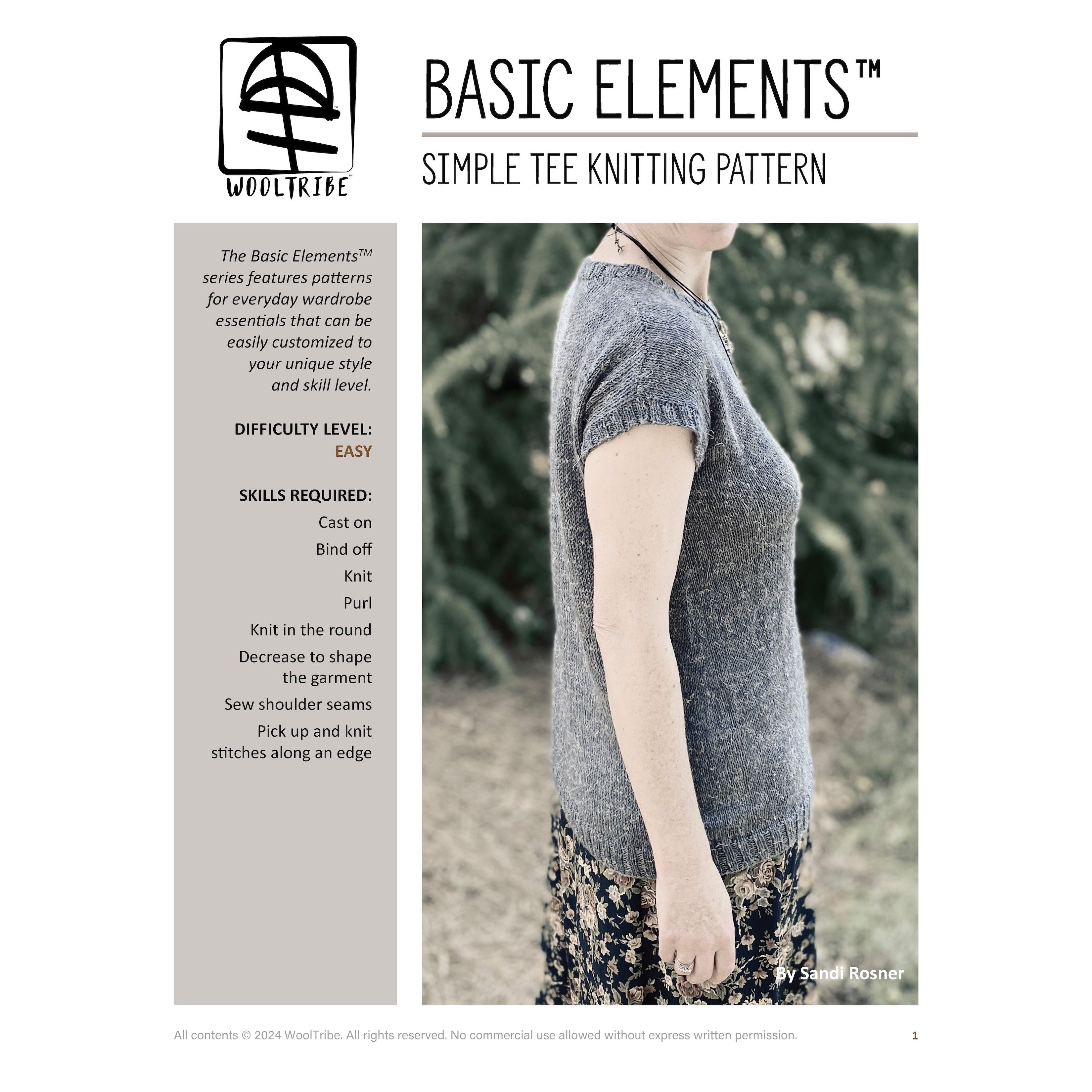 Patterns-Basic Elements™ Simple Tee Knitting Pattern-WOOLTRIBE